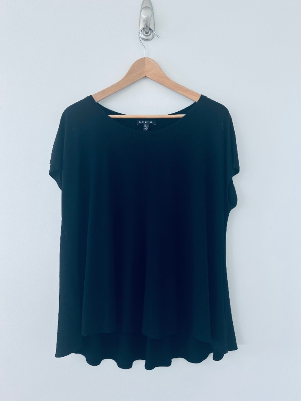 Eileen Fisher Jersey Trapeze Cut Swing Top in Black Sz L - EUC